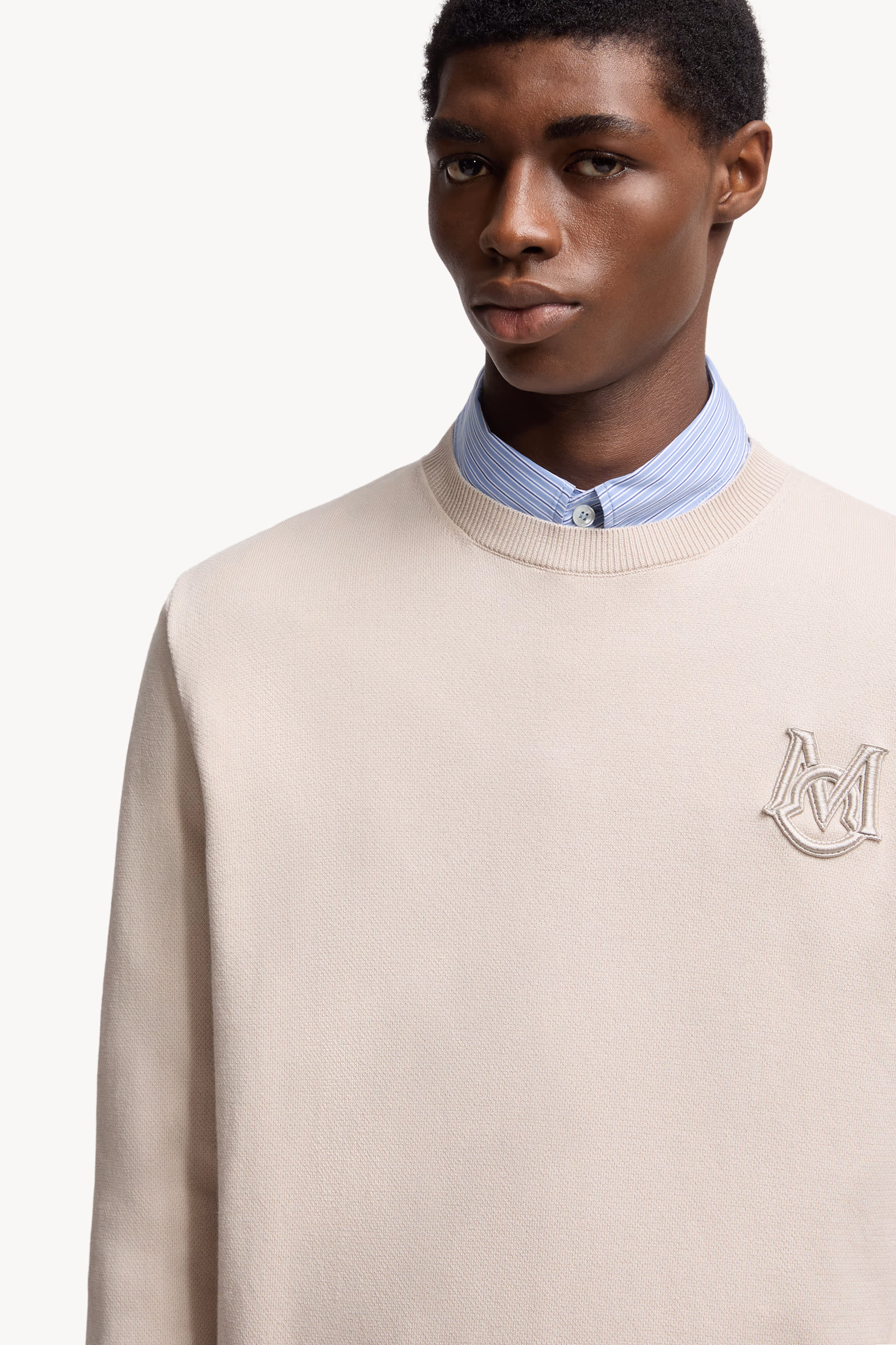 Embroidered Monogram Cotton Sweater Men Light Beige Moncler 6